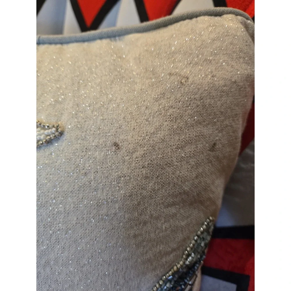 Pier One Light Blue Velour/beaded Fish Pillow, Throw Pillow 13x13